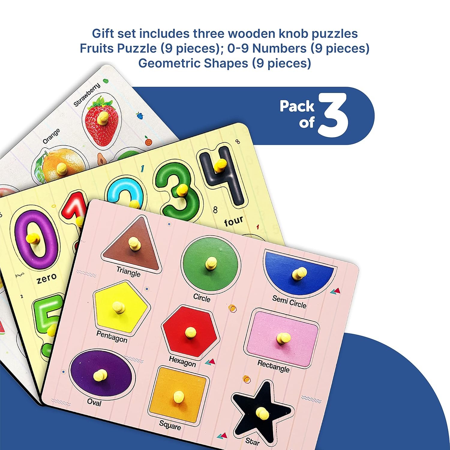 Fruits And Geometric Shapes And 0 To 9 Number Shape Pegboard Wooden Shape Sorter Educational Learning Puzzle For 2-5 Year Kids- Combo Pack Of 3 - Image 5