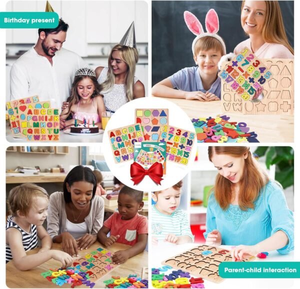 3pcs Wooden Learning Educational Board for Kids, Puzzle Toys for Toddlers & Preschoolers 2 Years Old ABCD Alphabets, Numbers & Shapes Puzzle Boy Girls Children(3pcs Alphabet,Numbers,Shape) - Image 6