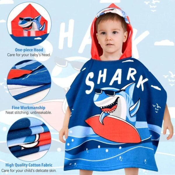 Dark Blue Shark Dive Poncho Towel for Kids | Hooded Bath Towels | 60 x 60cm Toddler Pool Towel for Boys & Girls, 1-7 Years | Cute & Cozy Bath/Beach Towel - Image 6