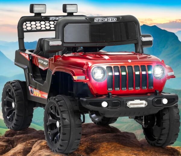 Wishmaster Driving EV Cars for 1, 2, 3, 4, 5, 6 Years | Remote + Steering + Mobile App Control | Kids Jeeps (Entery Level Jeeps [2-6 Years]- Thar, Red)