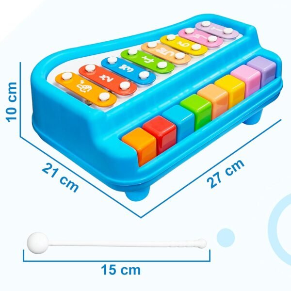 VGRASSP 2 in 1 Big Xylophone and Piano Toy for Kids with 8 Colorful Keys and Drum Sticks - Musical Instrument Toy for Baby and Toddlers - Blue - Image 3