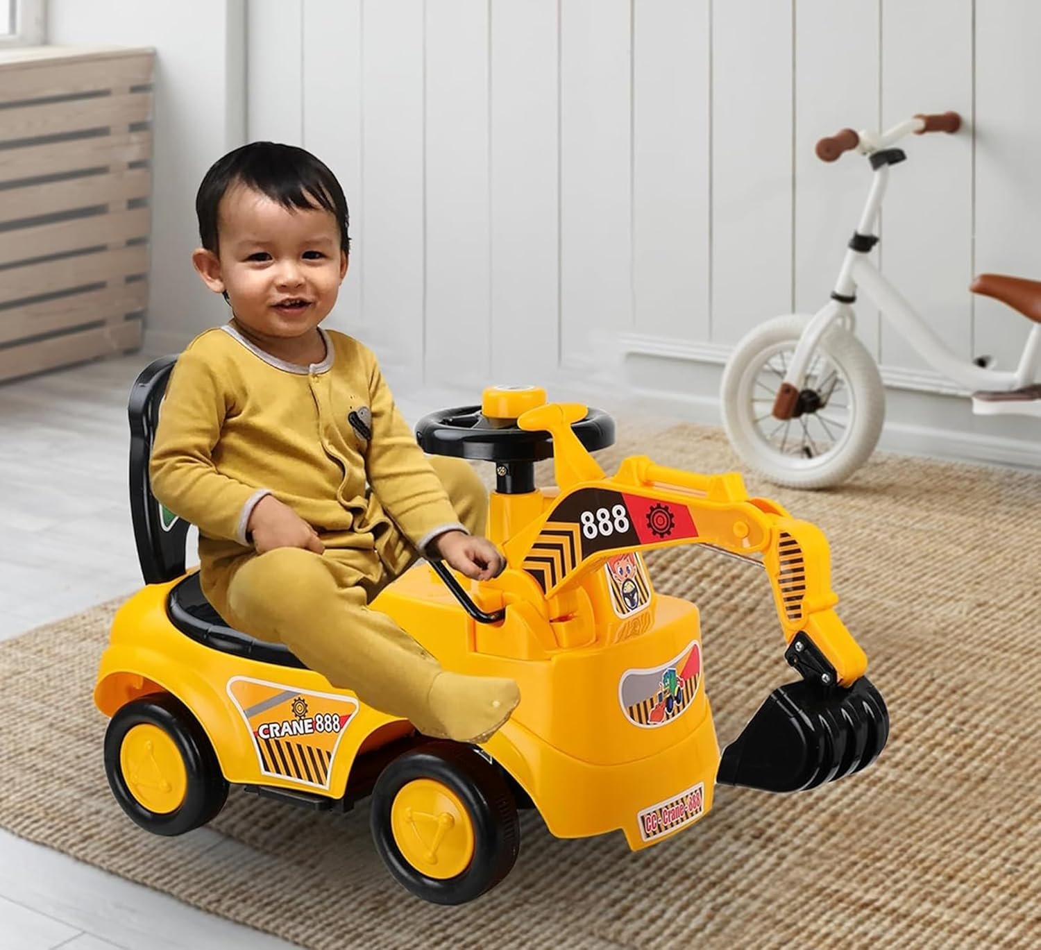 MLU Kids Ride On Crane Push Car, Comfortable Seat with Backrest, Elegant Design, Ride On Construction Excavator for 1-5 Years (Yellow)