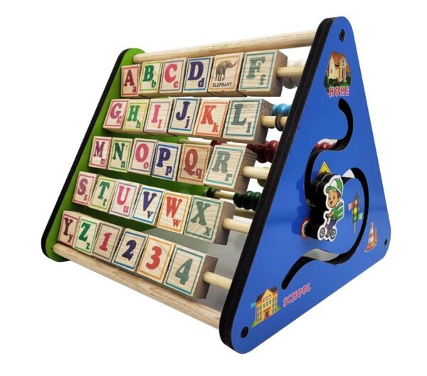 5 in 1 Wooden Triangle Activity | Learn Alphabets, Blocks, Abacus, Counting & Drawing Writing Board, Motor Skills, Wooden Montessori Educational Toy | Learning Toys for 2+ Year Kids - Image 2