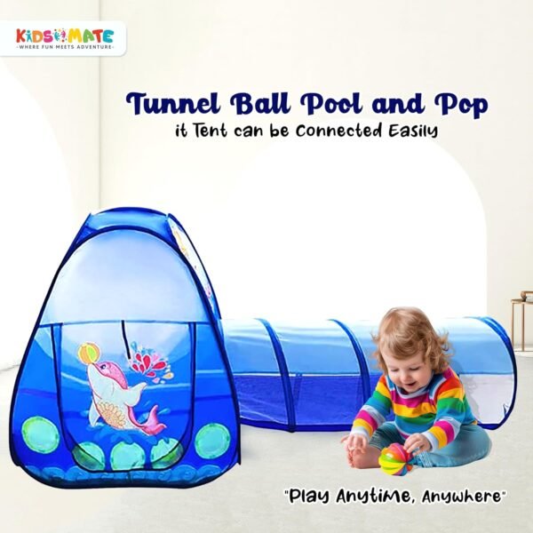 Kidsmate 3-in-1 Ball Pool Tunnel for Kids 1-5 Years | Foldable Pop-Up Tent with Crawling Tunnel, Ball Pit & Playhouse | Indoor/Outdoor Activity Toy for Boys & Girls | Balls Not Included – Blue - Image 4
