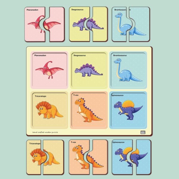 2 Pieces Wooden Dinosaur Puzzle Kids Toys for 2-5 Years Boy Educational Jigsaw for 2+ Year Old Boy Child Safe & Durable Zero Plastic Preschool Picture Matching Toys - Image 4