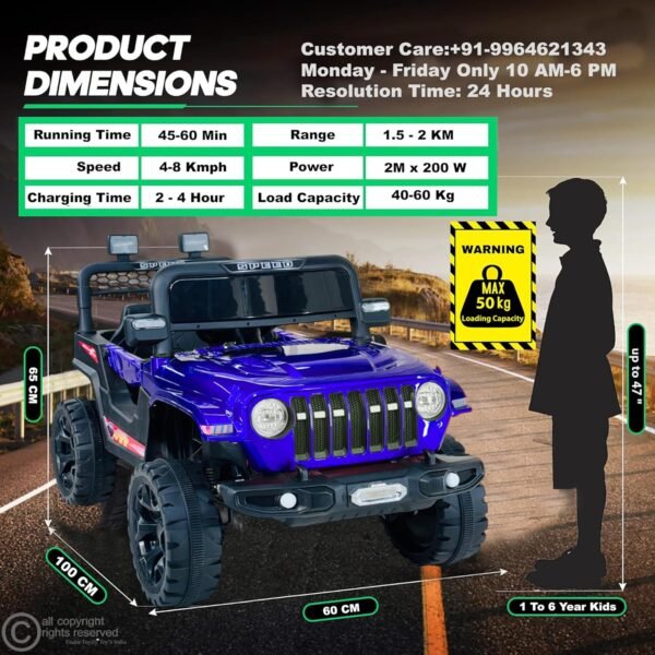 Wishmaster Driving EV Cars for 1, 2, 3, 4, 5, 6 Years | Remote + Steering + Mobile App Control | Kids Jeeps (Entery Level Jeeps [2-6 Years]- Thar, Blue) - Image 2
