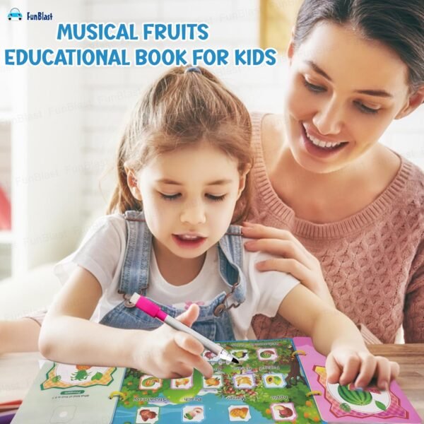 FunBlast Interactive Children Book -Musical Fruits Educational Phonetic Learning Book for 3 + Year Kids, Boys, Toddlers, Fruits Theme DIY Point Reading Toys Music Book - Image 3
