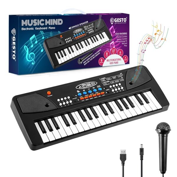 Gesto Piano for Kids with Mic Recorder - 37 Keys 8 Rhythms 8 Tones 6 Demos Portable Musical Toys, Keyboard Musical Instrument for Boys Girls | Baby Toy for Age 3 to 14 Years (1 Yr Extended Warranty)
