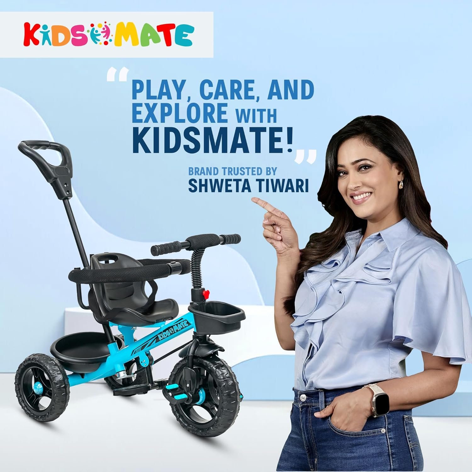 Kidsmate Xplorer 3-in-1 Tricycle for Kids | Durable Plug & Play Baby Trike with EVA Wheels, Safety Rail & Push Handle for Parents | Safe & Comfortable Ride for Toddlers 12-48 Months - Blue - Image 3