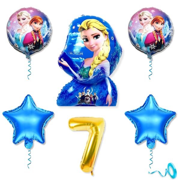 7th Frozen Theme Balloons for Birthday Decoration Kit Blue White 7 year Old Baby Boys Girls Kids 5 Pcs Elsa Anna Theme Foil Balloons Decoration Set Items 2 Pcs Blue Star