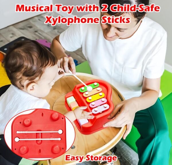 VGRASSP 2 in 1 Small Xylophone and Piano Toy for Kids with Colorful Keys and Drum Sticks - Musical Instrument Toy for Baby and Toddlers - Red - Image 6