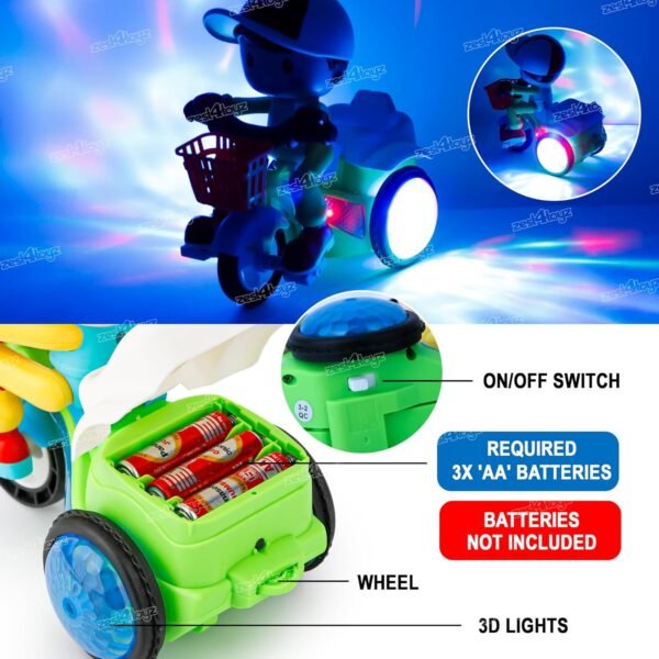 Zest 4 Toyz Stunt Tricycle Bump and Go Musical Toy with 4D Lights, Dancing Toy, Battery Operated Toy Plastic for Boys Girls - Multi Color - Image 6