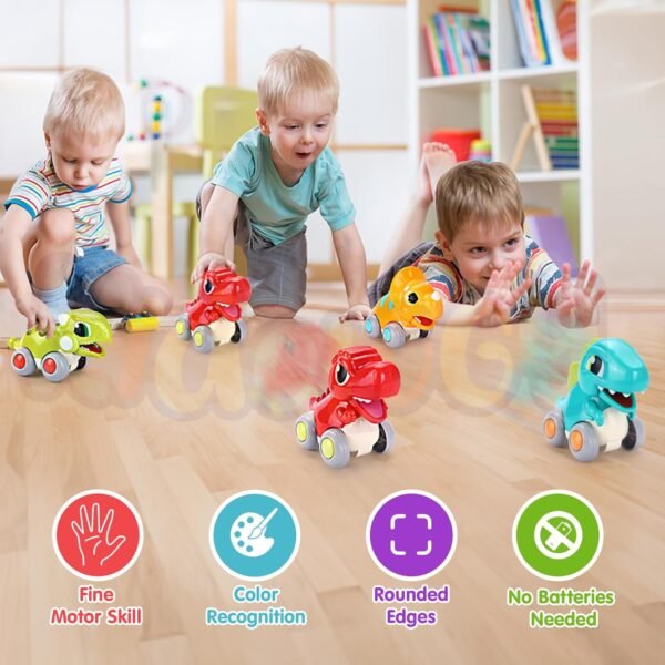 Kidology Push & Go Dinosaur Car Toy for Babies 0-3 Years, Friction Powered Dino Cars, Mini Pull Back Vehicle, Montessori Toys for Boys & Girls, Birthday Gift forToddlers & Kids - Pack of 1 - Image 6
