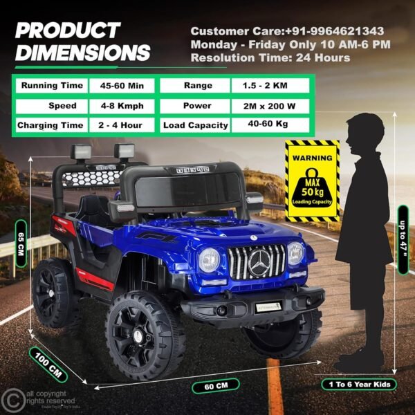 Wishmaster Rechargeable Battery Operated Driving Jeep Ride on for 1-6 Years | Remote + Manual Steering + Mobile App Control | Kids EV Cars (6 Month - Warranty, G-Wagon Blue) - Image 2