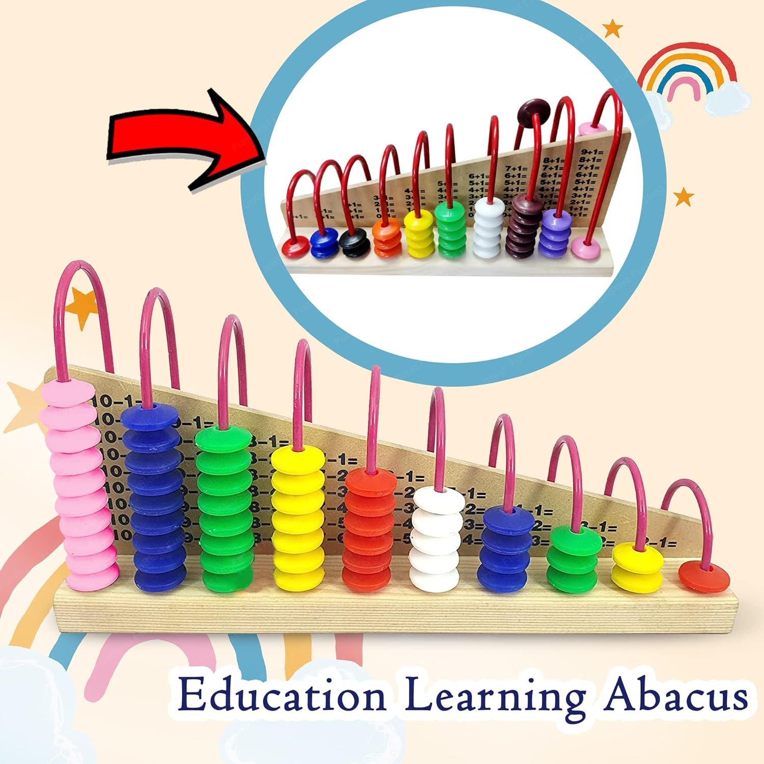 FunBlast Wooden Double - Sided Calculation Shelf Abacus With Counting Addition Subtraction Maths Toy, Early Educational Learning Toy - Multicolor, Kid - Image 5