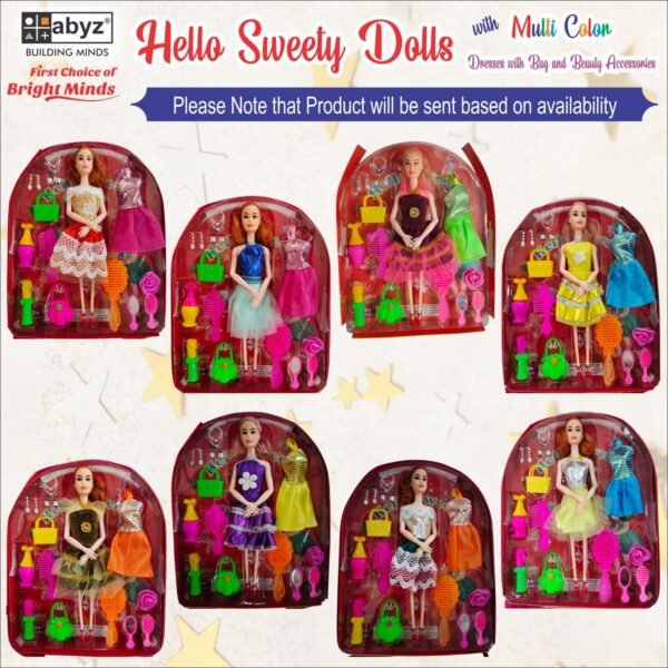 Abyz Hello Sweety Fashion Doll Set with Beauty Accessories, Black Dress and Handbag, Girls Toy Age 3-5 Years, Multicolor - Image 4