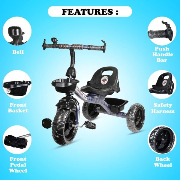 Tricycle for Kids Green Colour with Basket Baby Tricycle for Baby boy or Baby Girl Kids trikes or Toddler Tricycle for 1-4 Years Kids (Dark Blue) - Image 3
