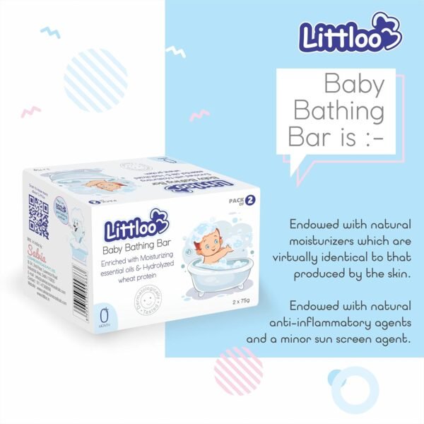 Littloo Mild & Gentle, Moisturizing & Nourishing Baby Bathing Bar with Wheatgerm Protein Skin-Friendly Cleansing Soap For Normal to Dry Skin Baby (2 X 75 GM) - Image 2