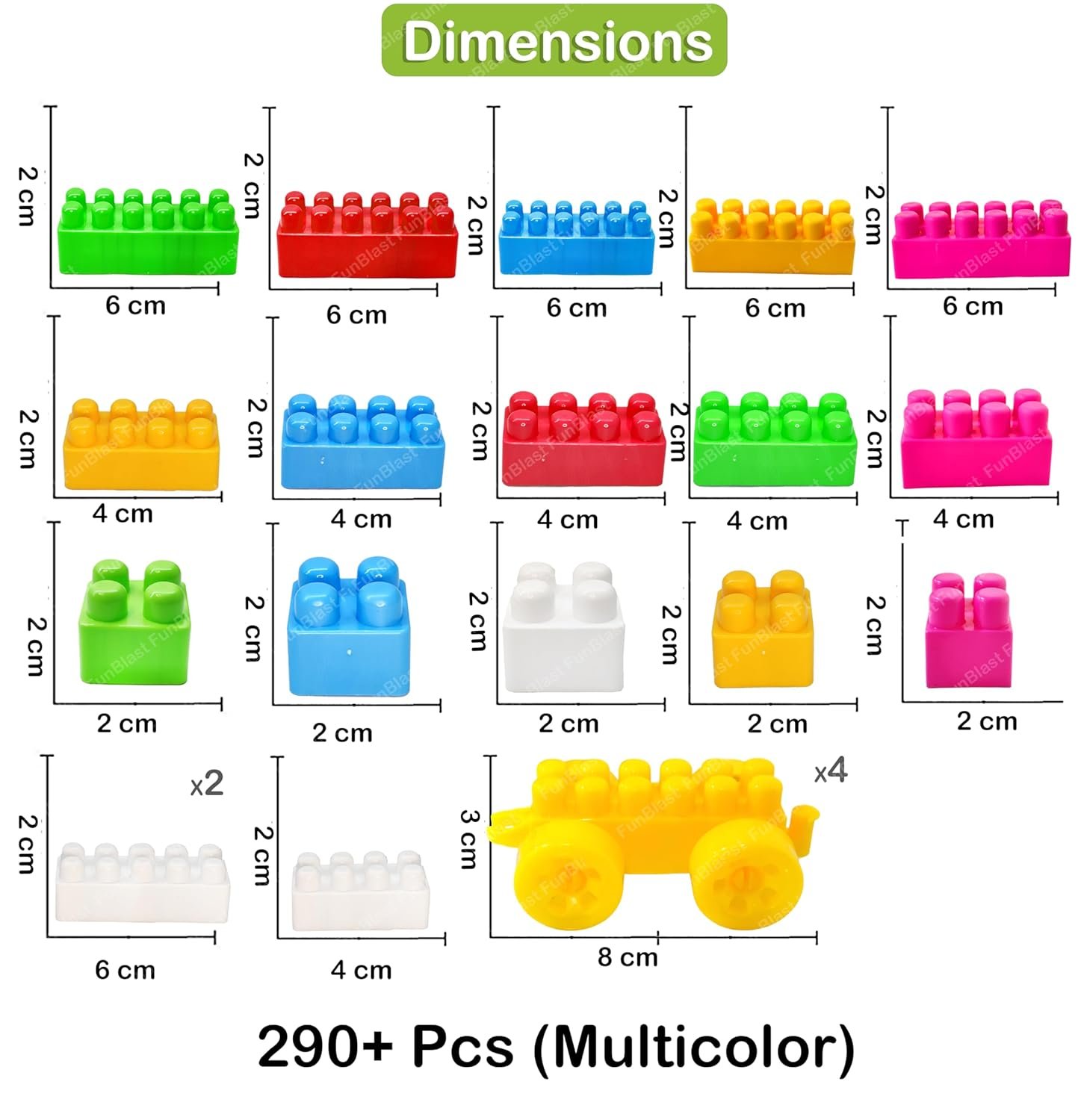 FunBlast Toy Building Blocks - DIY Blocks with Wheel for Kids - Learning and Education Toys for Kids - 290+ Pcs (Multicolor) (290 pieces) - Image 3