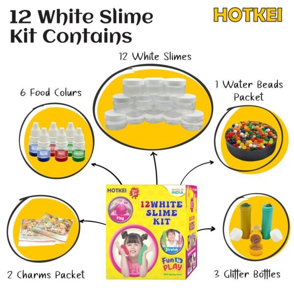 (12 White Slime kit) DIY Clear Color Fruit Scented DIY Toy Slimy Slime Gel Jelly Putty Set Art kit Toys for Boys Girls Kids 3 to 10 Years 600 gm Slime with Glitter| Charms | Star | Beads Set - Image 2