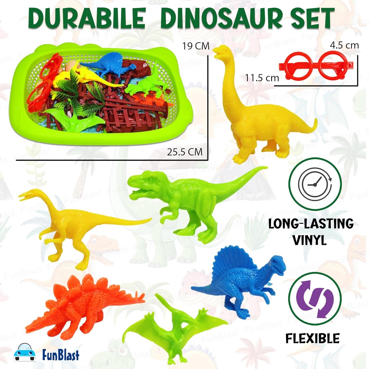 FunBlast Colorful Dinosaur Toy Play Set for Kids, Dinosaur Toy Set, Animal Figure Toys, Set of 6 Dinosaur with Eggs, Trees and Other Accessories. (Multicolor) - Image 5