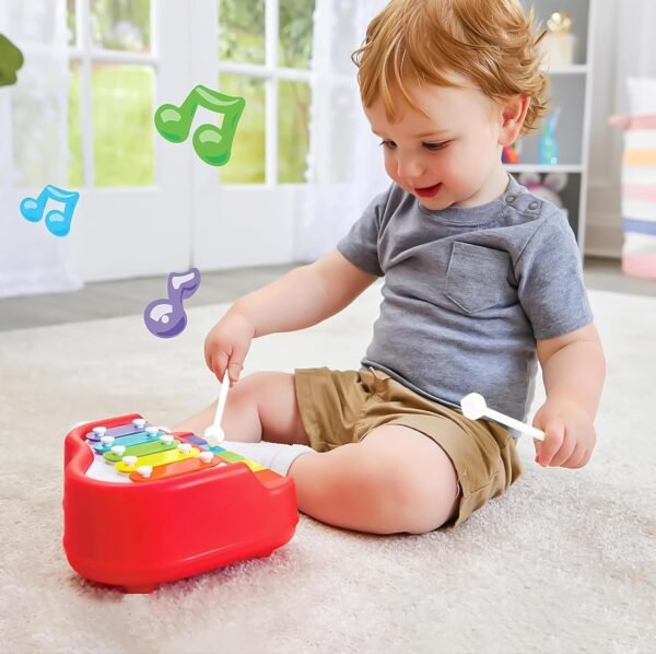 VGRASSP 2 in 1 Small Xylophone and Piano Toy for Kids with Colorful Keys and Drum Sticks - Musical Instrument Toy for Baby and Toddlers - Red - Image 3