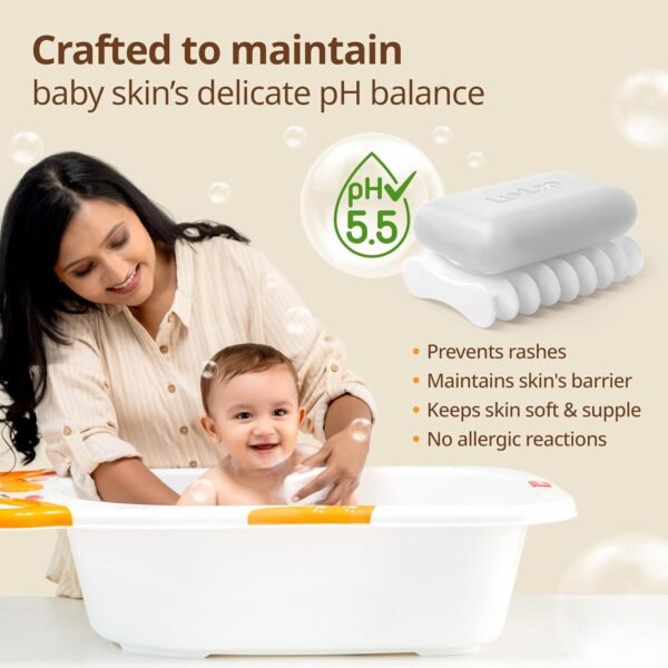 LuvLap Moisturizing Baby Bathing Bar, Baby soap with pH 5.5, with Shea Butter, Avocado, Olive Oil & Oatmeal, Paraben free, Dermatologically tested, with soap tray, 75g - Image 2