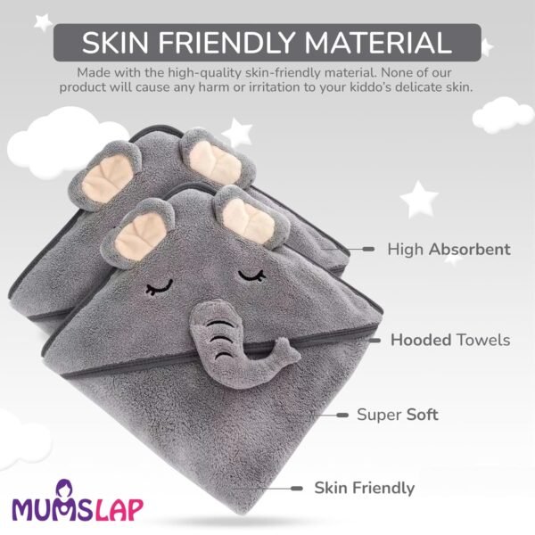 Hooded Baby Towel - Premium Soft Baby Bath Towel for Bathtub for Newborn, Infant-Ultra Absorbent, Natural Baby Stuff Towel for Boys and Girls (Bear, Kitty & Puppy) (Elephant) | Polyester Blend - Image 5