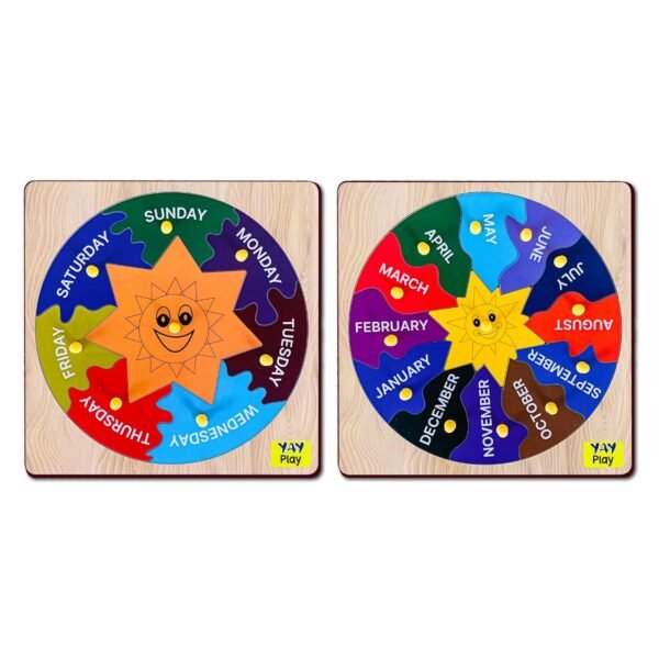 Yay Play Wooden Educational Toy - Set of 2 Learning Puzzle Boards for Kids Age 2 - Durable, Safe, Vivid Print Knob Puzzle for Month and Week Learning - Easy to Grab Combo Puzzle - Image 3