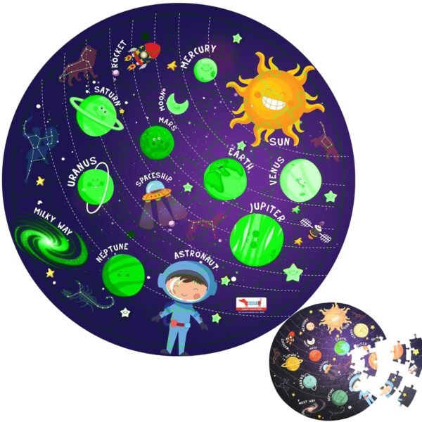CocoMoco Kids Solar System Puzzle 42 Pcs - Glow in The Dark - Educational Toy - Space Puzzles for Kids Ages 2-6 Year Old Boys Girls Return Gift Jigsaw Puzzles of Planets, Universe (Single Pack)