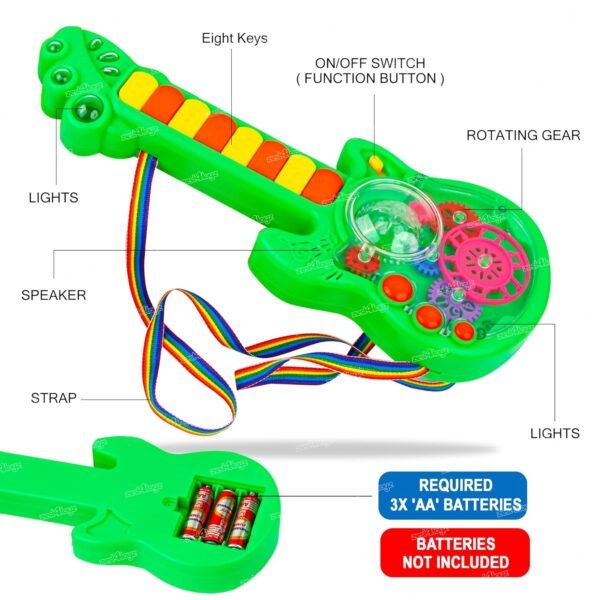 Zest 4 Toyz Musical Guitar Toy for Kids with 8 Colorful Keys Flashing Lights Rotating Gears Shoulder Strap Educational Sound Learning Toy for Boys and Girls Ages 3+ (Green) - Image 5