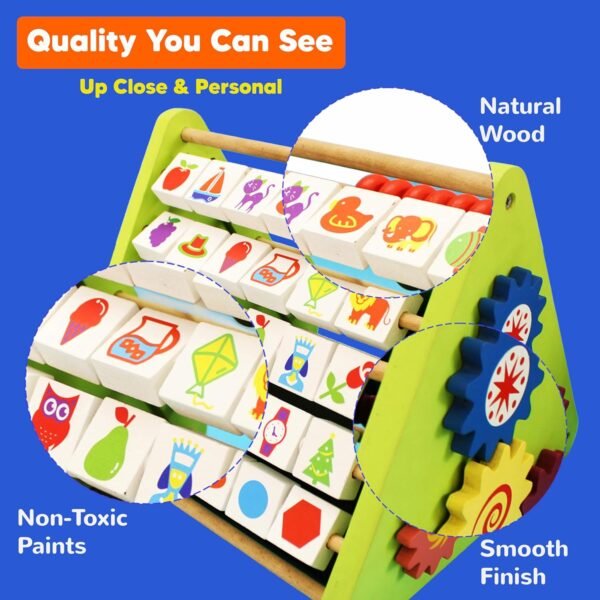 Shumee\'s 5-in-1 STEM Activity Triangle | Engage Your Baby with ABCD, Counting & Telling Time | Wooden Abacus and Gear Cube Toy for Kids| Gift for Boys and Girls | Kids Toys - Image 4