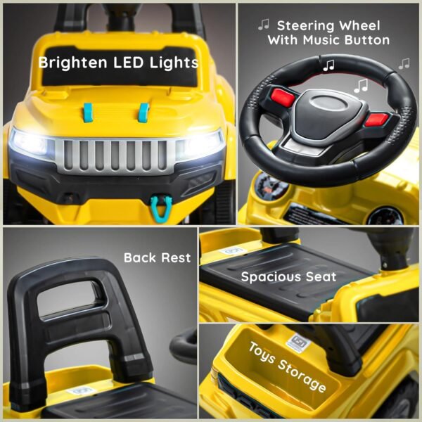 Baybee Speedy Ride on Baby Car for Kids | Ride on Toys Car with Music & LED Light | Portable Push Ride on Jeep with Backrest & Storage Basket | Kids Car to Drive 1-3 Years Boys Girls (Yellow) - Image 4