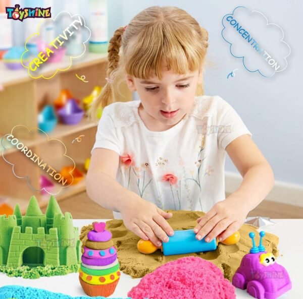 Toyshine 1 Kg Creative Sand for Kids with Free 8 pcs Castle Molds 1 Bonus Mold | Kids Activity Toy Soft Sand Clay - Pink, Clay - Image 3