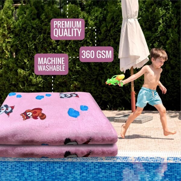 ECOSENSE® Kids Bath Towel Cotton Towel Printed Character Cartoon Ultra Soft Fully Absorbent 360 GSM, 60X120CM (Super Pandas) - Image 3