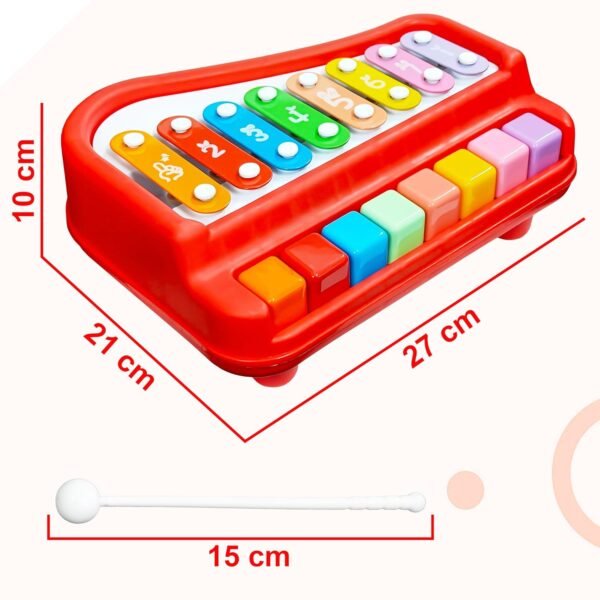 VGRASSP 2 in 1 Big Xylophone and Piano Toy for Kids with 8 Colorful Keys and Drum Sticks - Musical Instrument Toy for Baby and Toddlers - Red - Image 3