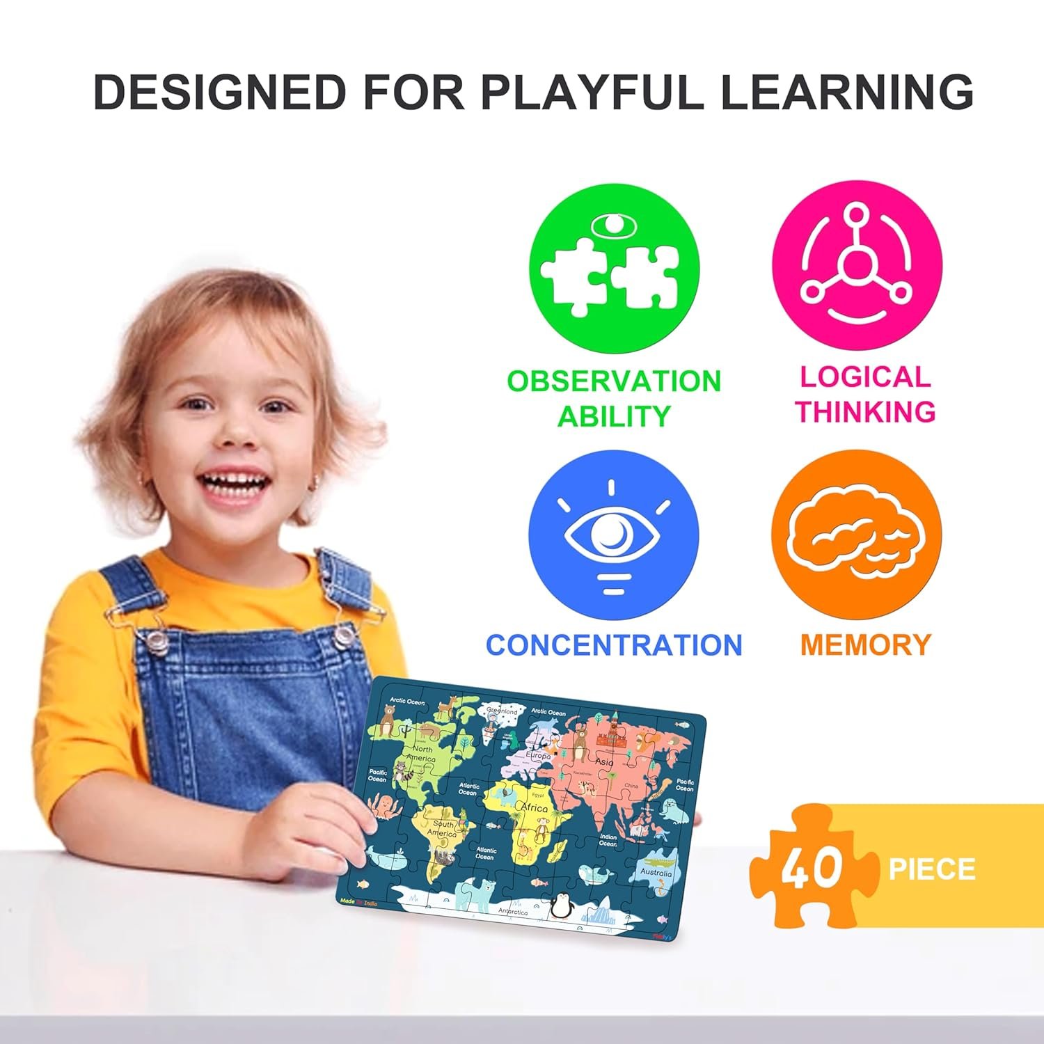 Fiddlys 40 Pcs Paperless Wooden Jigsaw Puzzle for Boys & Girls Learning Educational Toy for 4 Years and Above (The Astronaut) - Image 4