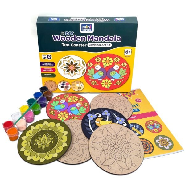 Mini Leaves Wooden Mandala Art Kit for Kids 6-12 and Adults | Beginner Mandala Drawing Kit with Set of 6 | Wooden Mandala Art Painting kit