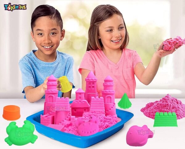 Toyshine 1 Kg Creative Sand for Kids with Free 8 pcs Castle Molds 1 Bonus Mold | Kids Activity Toy Soft Sand Clay - Pink, Clay - Image 4