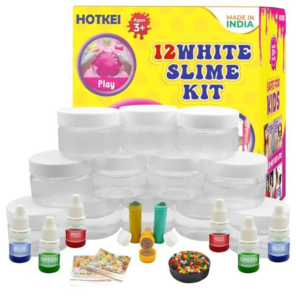 (12 White Slime kit) DIY Clear Color Fruit Scented DIY Toy Slimy Slime Gel Jelly Putty Set Art kit Toys for Boys Girls Kids 3 to 10 Years 600 gm Slime with Glitter| Charms | Star | Beads Set