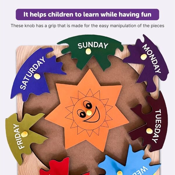 Yay Play Wooden Educational Toy - Set of 2 Learning Puzzle Boards for Kids Age 2 - Durable, Safe, Vivid Print Knob Puzzle for Month and Week Learning - Easy to Grab Combo Puzzle - Image 5