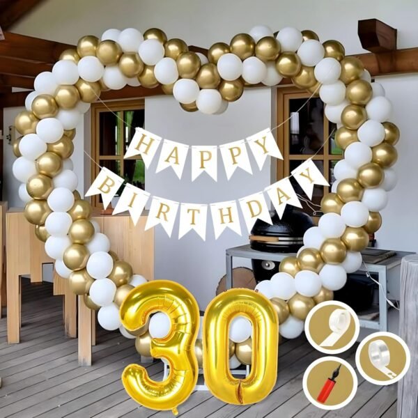 Natural Latex Balloon, Paper Banner 9th Multicolour Birthday Decoration for Boy Girl Kid Men Women|60Pcs Mix Balloons|Gold Cursive Glitter Birthday Banner|BalloonPump|ArchTape|GlueDot - Image 5