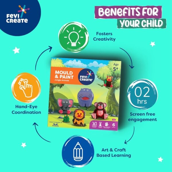 Fevicreate DIY Mould and Paint Jungle Animals Craft kit | Kids DIY Craft 5 Years | DIY Craft and Paint kit - Image 4