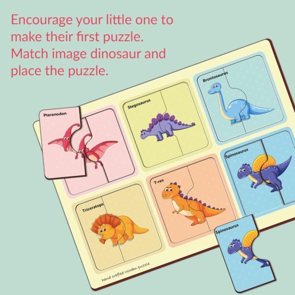 2 Pieces Wooden Dinosaur Puzzle Kids Toys for 2-5 Years Boy Educational Jigsaw for 2+ Year Old Boy Child Safe & Durable Zero Plastic Preschool Picture Matching Toys - Image 6
