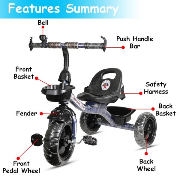 Tricycle for Kids Green Colour with Basket Baby Tricycle for Baby boy or Baby Girl Kids trikes or Toddler Tricycle for 1-4 Years Kids (Dark Blue) - Image 4
