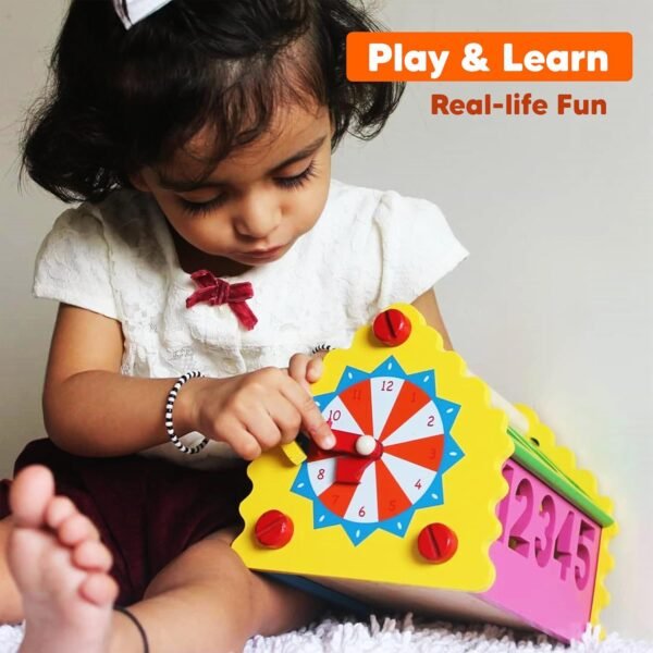 shumee 6-in-1 Wooden Shape Sorter Activity Toy (1+ Years) | Multicolor | Learning for Alphabets, Numbers, Time & Shapes | Educational Toddler Toy | Made in India - Image 2