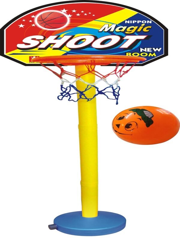 NIPPON Kid\'s Plastic Basket Ball Kit with 5 Level Adjustable Stand for 2-6 Years (LW-NT019_OG, Multicolour)