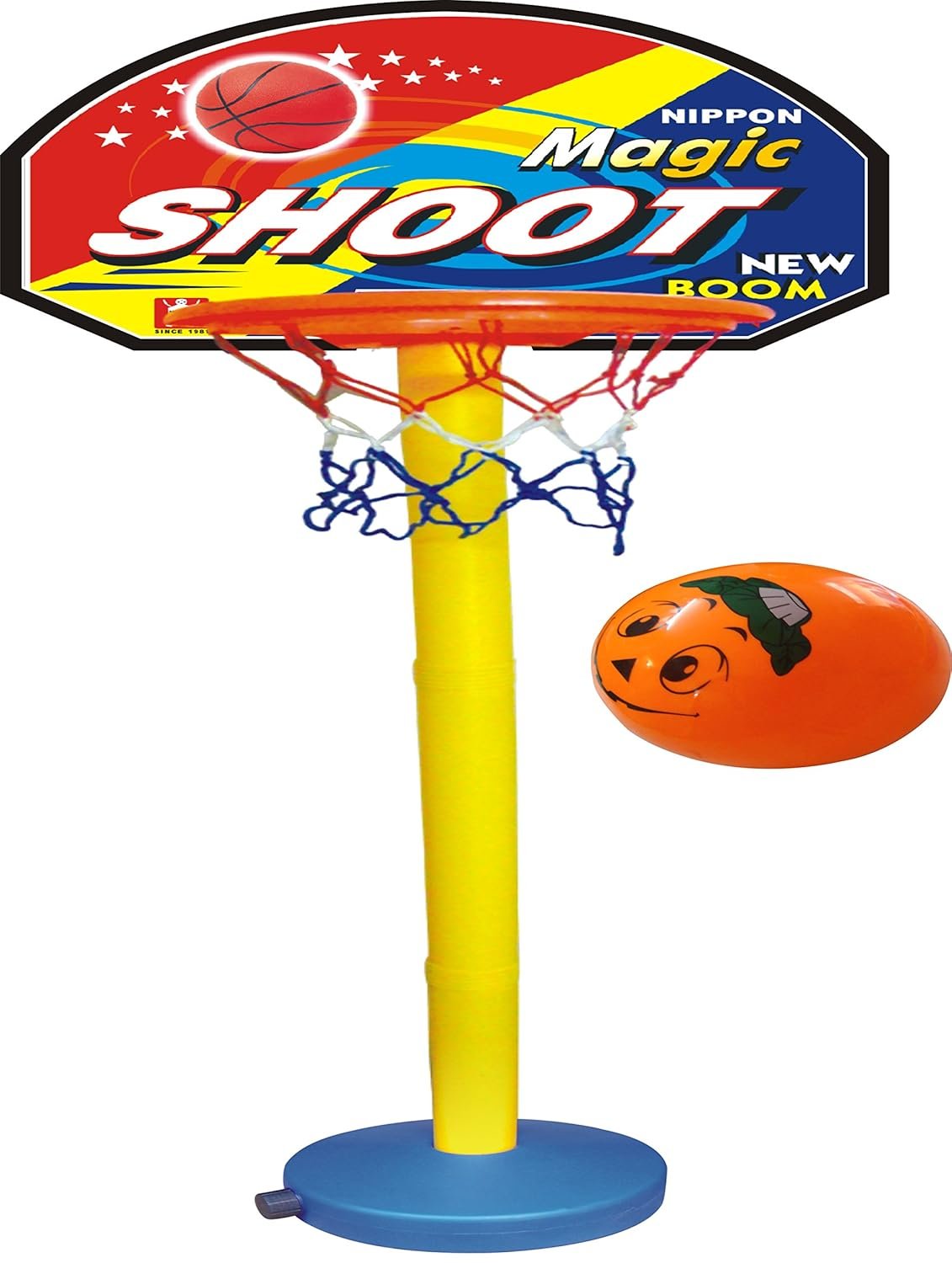 NIPPON Kid\'s Plastic Basket Ball Kit with 5 Level Adjustable Stand for 2-6 Years (LW-NT019_OG, Multicolour)