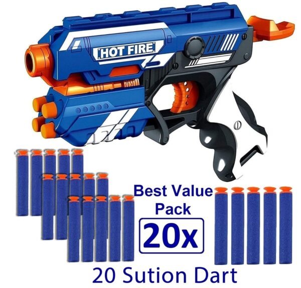 WISHKEY Plastic Blaze Storm Manual Soft Suction Bullet Gun Toy with 20 Safe Soft Foam Bullets, Fun Target Shooting Battle Fight Game for Kids (Pack of 1, Multicolor) - Image 4