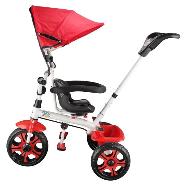 JoyRide 4 in 1 Convertible Baby Tricycle Toddler Stroller Pedal Tricycle w/Reversible Seat Adjustable Removable Handle Canopy Handrail Belt Storage Footrest for 1-5 Years Old (Pink) - Image 6